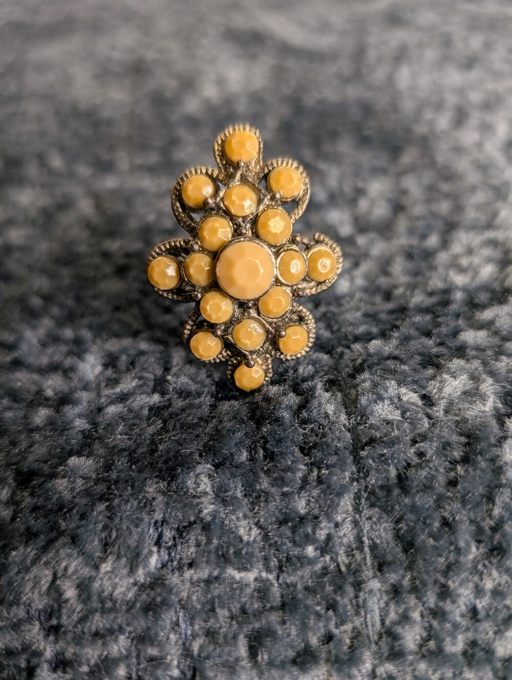 Vintage Peach Starburst Gold Adjustable Statement Cocktail Ring 🍑